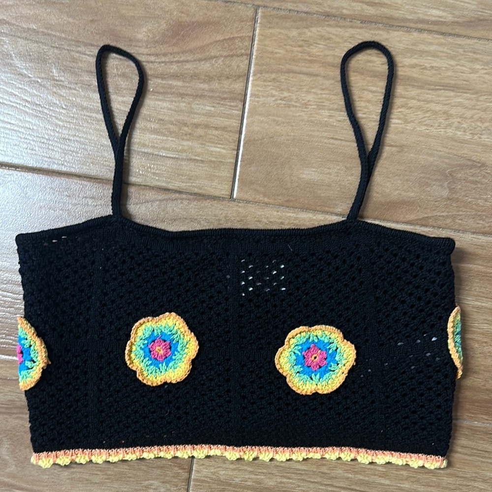 ASOS Black Crochet Camisole with Multicolor Floral Design